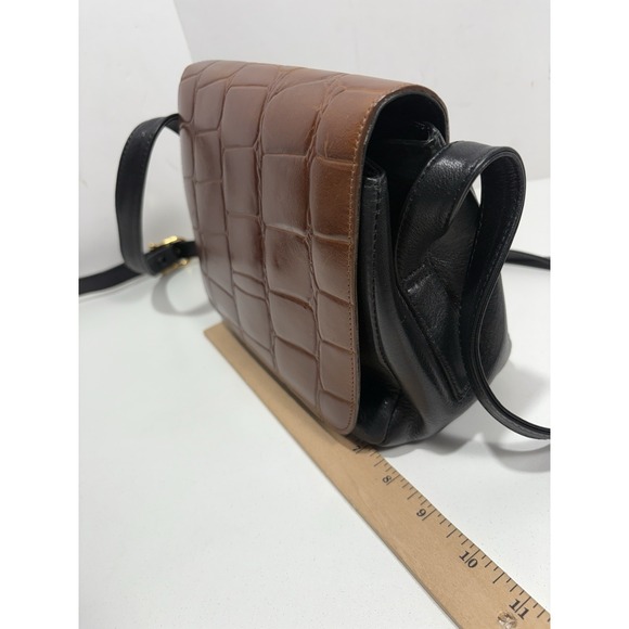 Charter Club Vintage Crossbody Purse Leather Black   Brown Crocodile Emboss Flap - Picture 12 of 12